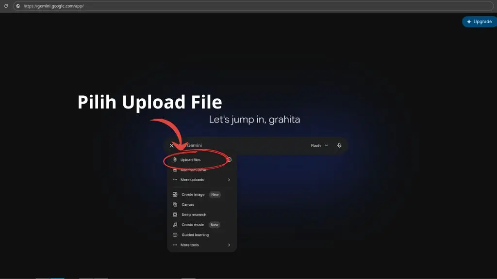 Menu Upload File Di Gemini Ai